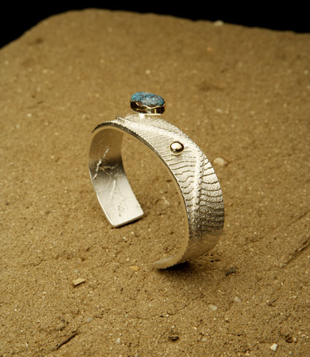 Bracelet: cuttlebone, 14k gold, turquoise