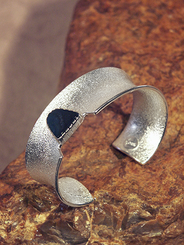 Cuff Bracelet: Psilomalane Stone, silver